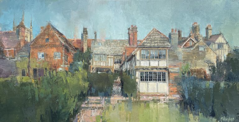 house portrait , historic house, house and garden, garden painting
